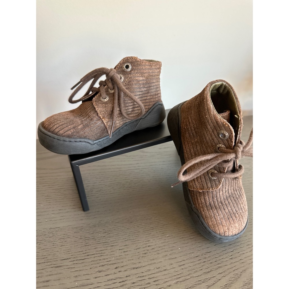 Mod'8 Kids Brown Corduroy Leather Lace Up Mid Top Chukka Boots Shoes Size EU‎ 25
